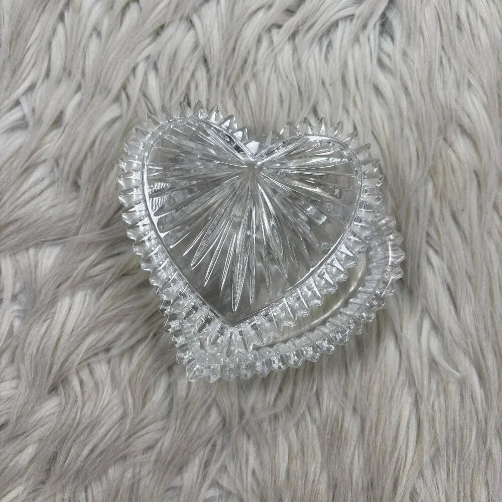 Clear Cut Glass Heart Shaped‎ Trinket Dish